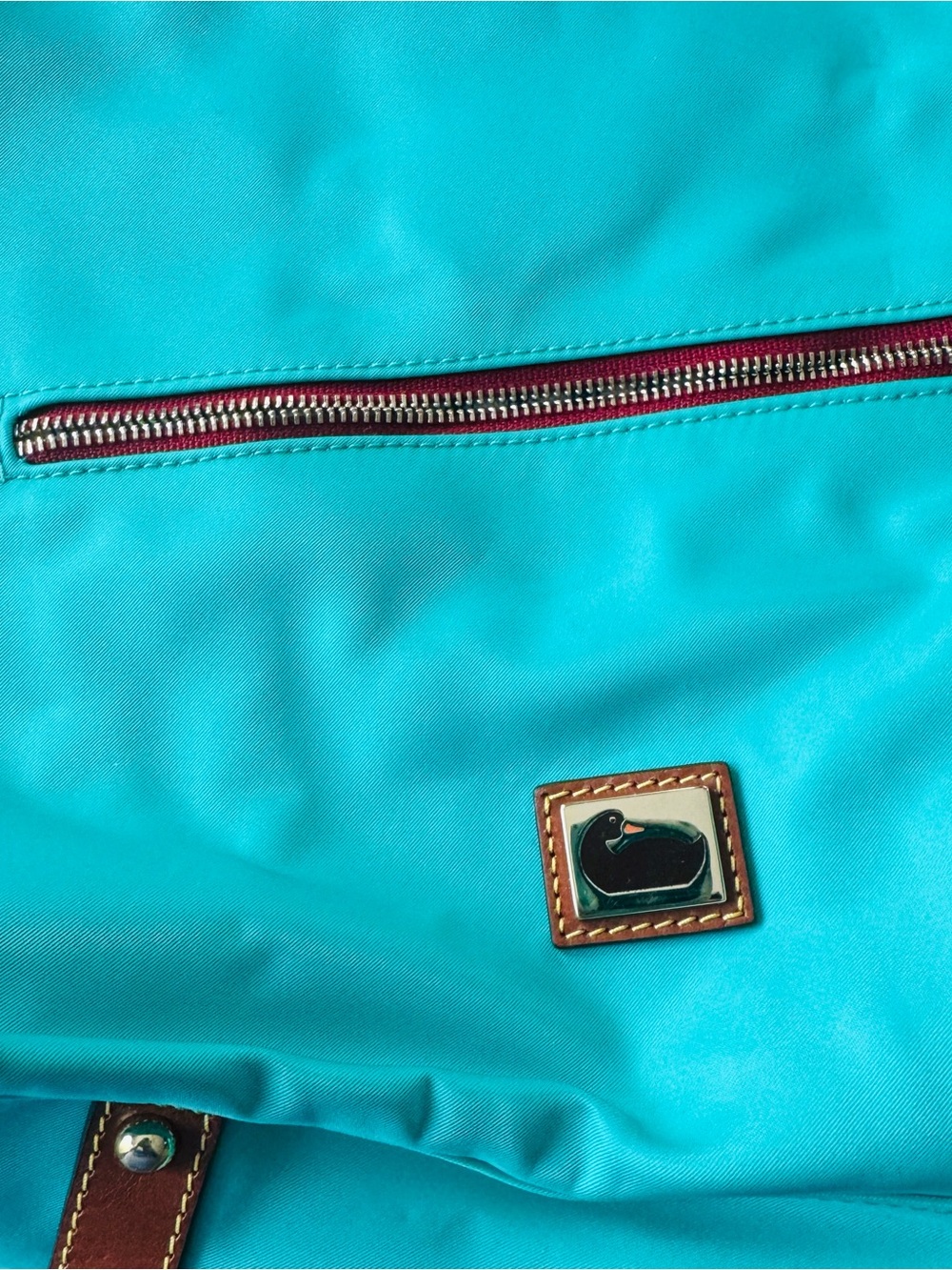 Dooney & Bourke Wayfarer Aqua Nylon Shoulder Hobo with Brown Leather Trim - Picture 3 of 9